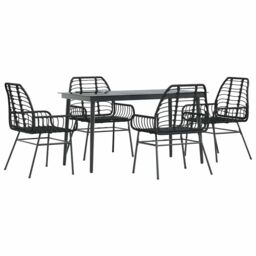 Berkfield Home 5 Piece Garden Dining Set Black Poly Rattan Glass - thumbnail 2