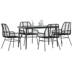 Berkfield Home 5 Piece Garden Dining Set Black Poly Rattan Glass - thumbnail 1
