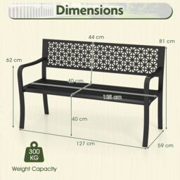 Costway Outdoor 2-3-Person Patio Bench 127CM Garden Bench in Black - thumbnail 3
