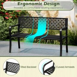 Costway Outdoor 2-3-Person Patio Bench 127CM Garden Bench in Black - thumbnail 9