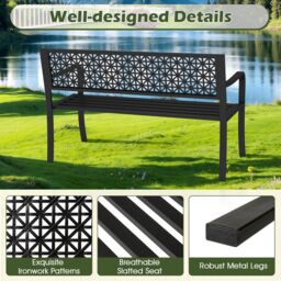 Costway Outdoor 2-3-Person Patio Bench 127CM Garden Bench in Black - thumbnail 7