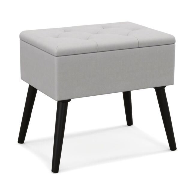 Costway Upholstered Ottoman w/ Storage Rectangular Velvet Flip Top Vanity Foot Stool in Grey - image 1