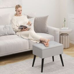 Costway Upholstered Ottoman w/ Storage Rectangular Velvet Flip Top Vanity Foot Stool in Grey - thumbnail 3