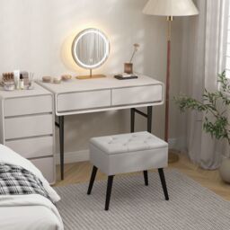 Costway Upholstered Ottoman w/ Storage Rectangular Velvet Flip Top Vanity Foot Stool in Grey - thumbnail 5