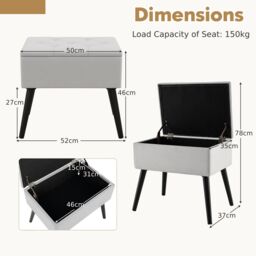 Costway Upholstered Ottoman w/ Storage Rectangular Velvet Flip Top Vanity Foot Stool in Grey - thumbnail 2