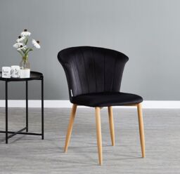 Life Interiors Single Elsa Velvet Dining Chair with Wooden Legs, Curved Back & Comfortable Seating in Black