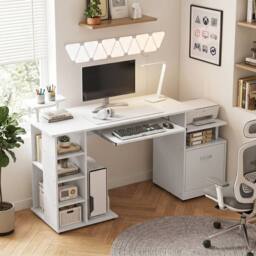 HOMCOM Wood Computer Desk Laptop Workstation Drawer Shelf for Home Office in White