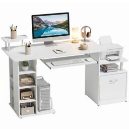 HOMCOM Wood Computer Desk Laptop Workstation Drawer Shelf for Home Office in White - thumbnail 2