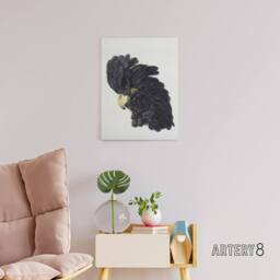"Artery8 Head of a Black Cockatoo Watercolour Schouman Canvas Wall Art Print in White - Size: W12"" x H16""" - thumbnail 3