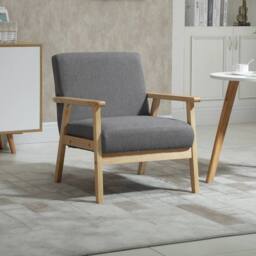 Havendro Accent Chair Linen Armchair w Wood Frame Thick Cushion Grey - thumbnail 4