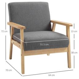 Havendro Accent Chair Linen Armchair w Wood Frame Thick Cushion Grey - thumbnail 2