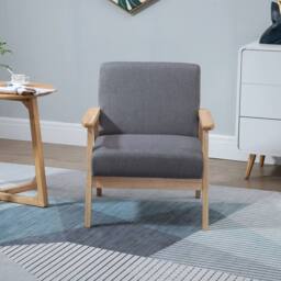Havendro Accent Chair Linen Armchair w Wood Frame Thick Cushion Grey - thumbnail 5