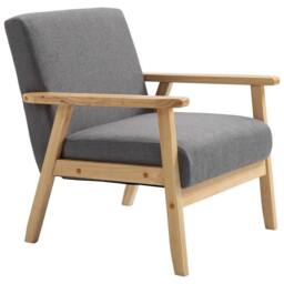 Havendro Accent Chair Linen Armchair w Wood Frame Thick Cushion Grey - thumbnail 3