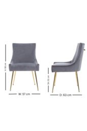 Life Interiors Set of 2 Viviana Velvet Dining Chairs with Gold Legs & Ring Handle in Grey - thumbnail 6