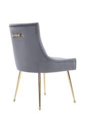 Life Interiors Set of 2 Viviana Velvet Dining Chairs with Gold Legs & Ring Handle in Grey - thumbnail 4