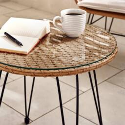 FurnitureboxUK Belize Wicker Style PE Rattan 2 Seat Outdoor Garden Bistro Table & Chairs Set, black metal hairpin legs in Light Beige - thumbnail 3