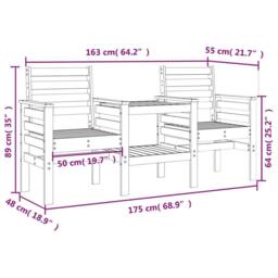 Berkfield Home Garden Bench with Table 2-Seater Solid Wood Pine in Natural - thumbnail 8