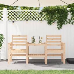 Berkfield Home Garden Bench with Table 2-Seater Solid Wood Pine in Natural - thumbnail 2