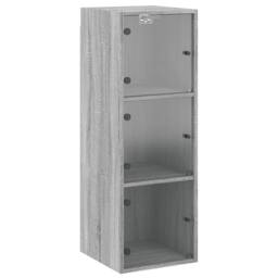 Berkfield Home Wall Cabinet with Glass Doors Grey Sonoma 35x37x100 cm - Size: 35 x 37 x 100 cm - thumbnail 1