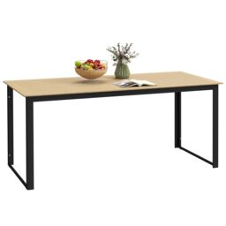 OUTSUNNY Garden Dining Table for 6 People with Slatted Table Top Metal Frame in Light Brown - thumbnail 2