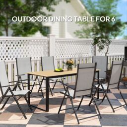 OUTSUNNY Garden Dining Table for 6 People with Slatted Table Top Metal Frame in Light Brown - thumbnail 4