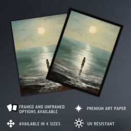 Artery8 Looking Out To Sea Oil Painting Alone At The Water Shore Moonlit Beach Seascape Extra Large XL Unframed Wall Art Poster Print - thumbnail 2