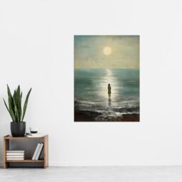 Artery8 Looking Out To Sea Oil Painting Alone At The Water Shore Moonlit Beach Seascape Extra Large XL Unframed Wall Art Poster Print - thumbnail 4