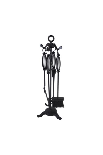 JVL Pennine 4 Piece Fire Companion Set & Stand in Black - image 1