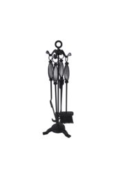 JVL Pennine 4 Piece Fire Companion Set & Stand in Black