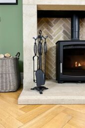 JVL Pennine 4 Piece Fire Companion Set & Stand in Black - thumbnail 2