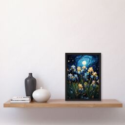 Artery8 Wall Art Print Ethereal Iris Flower Meadow Blooms Moonlight Framed Picture in Blue - Size: A4 - thumbnail 4