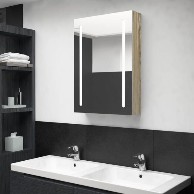 Berkfield Home LED Bathroom Mirror Cabinet Oak 50x13x70 cm in Brown - Size: 50 x 13 x 70 cm - image 1