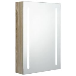 Berkfield Home LED Bathroom Mirror Cabinet Oak 50x13x70 cm in Brown - Size: 50 x 13 x 70 cm - thumbnail 2