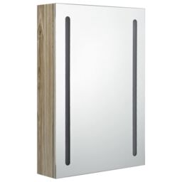 Berkfield Home LED Bathroom Mirror Cabinet Oak 50x13x70 cm in Brown - Size: 50 x 13 x 70 cm - thumbnail 3