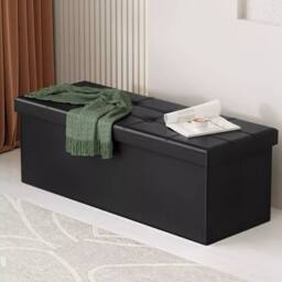 KORVIXA Faux Leather Seat Storage in Black - Size: 100 cm x 100 cm - thumbnail 5