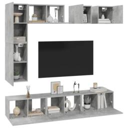 Berkfield Home Practical 8 Piece TV Cabinet Set Concrete Grey Engineered Wood - thumbnail 4