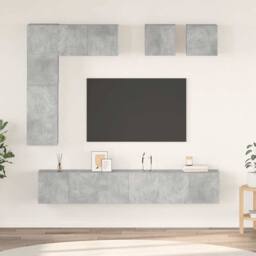 Berkfield Home Practical 8 Piece TV Cabinet Set Concrete Grey Engineered Wood - thumbnail 2
