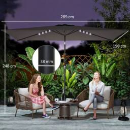 OUTSUNNY 3 x 2 m Garden Parasol Umbrella with Light, Outdoor Patio Umbrella in Black - Size: 3m x 2m - thumbnail 3