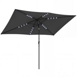 OUTSUNNY 3 x 2 m Garden Parasol Umbrella with Light, Outdoor Patio Umbrella in Black - Size: 3m x 2m - thumbnail 2