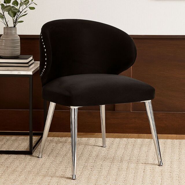 Orsina Black Velvet Dining Chair, Accent Dining Chair for Living Room, Upholstered Velvet Chair with Curved Back - image 1