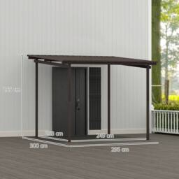 OUTSUNNY 3 x 3(m) Waterproof Metal Pergola Easy to Assemble Lean to Pergola in Brown - thumbnail 3