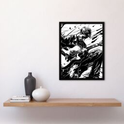 Artery8 Guitarist Playing Guitar Black White Ink Drawing Framed Art Print - Size: A4 - thumbnail 4