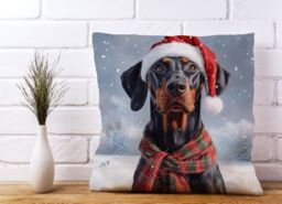 Warren Reed - Designer Snowy Christmas Doberman Cushion in Black - Size: 45 cm x 45 cm - thumbnail 2