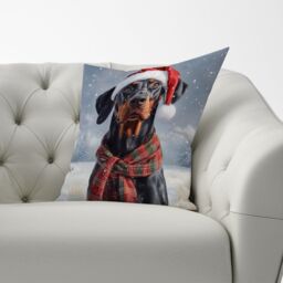 Warren Reed - Designer Snowy Christmas Doberman Cushion in Black - Size: 45 cm x 45 cm - thumbnail 3