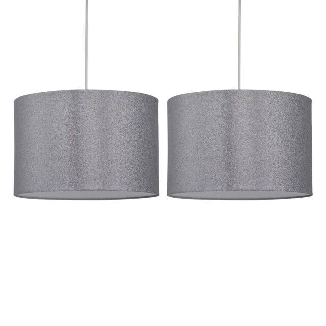 First Choice Lighting Set of 2 Silvery Grey Glitter 25cm Pendant Lightshades in Silver - image 1