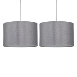 First Choice Lighting Set of 2 Silvery Grey Glitter 25cm Pendant Lightshades in Silver - thumbnail 1