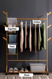 Living and Home Bamboo Clothes Rack Garment Rack with Bottom Shelf Versatile Shoe & Clothing Organizer in Natural - thumbnail 3