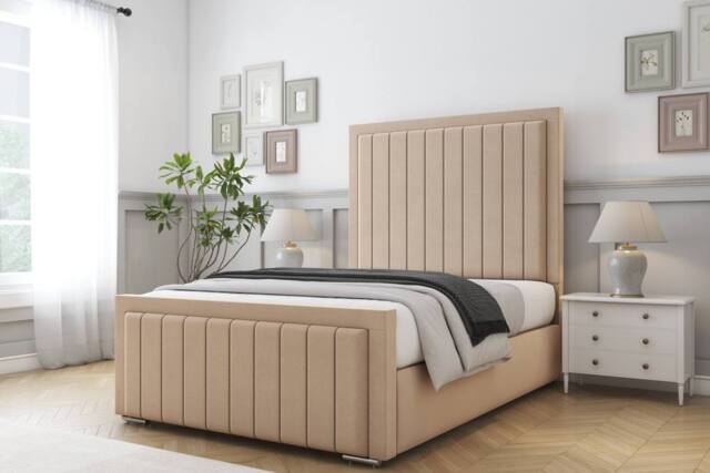 "Comfort Beds Emperor Plush Bed Frame - 50"" Upholstered Headboard in Stone - Size: Single" - image 1