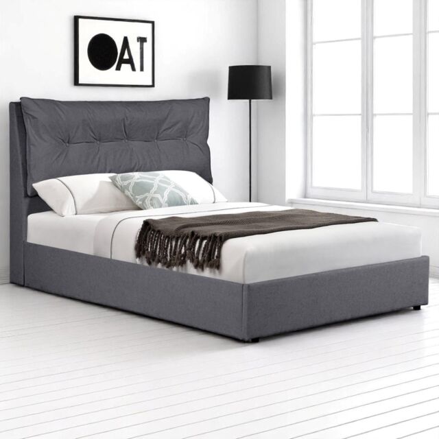 OAT Home Prestbury Pillowback Cushion Headboard Fabric Ottoman Storage Bed Frame in Charcoal - Size: King - image 1