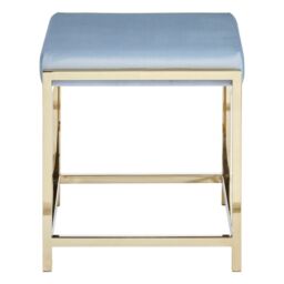 Orsina Powder Blue Velvet & Gold Stool, Square Velvet Upholstered Accent Seat, Chic Stainless Steel Frame - thumbnail 2